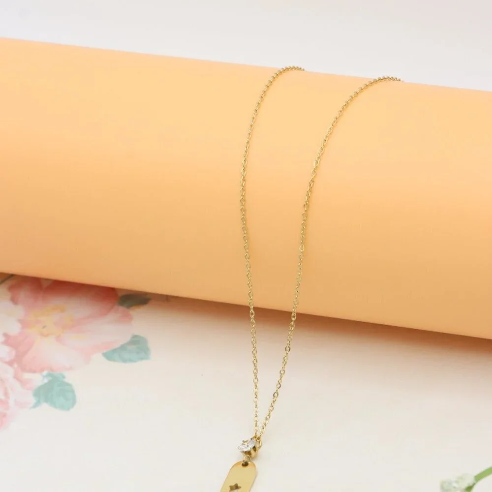 Gold Plated Star Pendant Necklace with Crystal Accent, XPNL0374